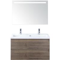 Vogue Badmeubelset 100 cm - Greeplijst in Kleur - Tabacco - Keramische Wastafel Wit 2 Kraangaten met Sence Spiegel