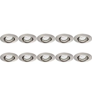 Spot Armatuur 10 Pack - Pragmi Alpin Pro - GU10 Inbouwspot - Rond - Nikkel - Aluminium - Kantelbaar - Ø92mm