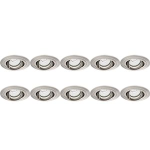 Spot Armatuur 10 Pack - Pragmi Alpin Pro - GU10 Inbouwspot - Rond - Nikkel - Aluminium - Kantelbaar - Ø92mm