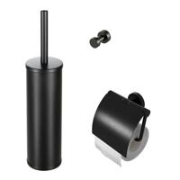 Geesa Nemox Toiletaccessoireset - Toiletborstel met houder - Toiletrolhouder met klep - Handdoekhaak - Zwart - thumbnail