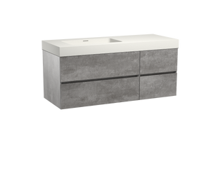 Storke Edge zwevend badmeubel 130 x 52 cm beton donkergrijs met Mata High asymmetrisch linkse wastafel in mat witte solid surface