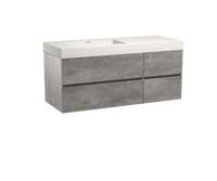 Storke Edge zwevend badmeubel 130 x 52 cm beton donkergrijs met Mata High asymmetrisch linkse wastafel in mat witte solid surface