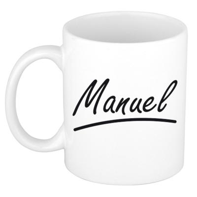 Manuel Naam koffiemok - beker - met sierlijke letters - wit - 300 ml - Cadeau - Heren