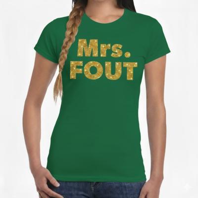 Verkleed t-shirt voor dames - Mrs. Fout - goud glitter - groen - foute party kleding