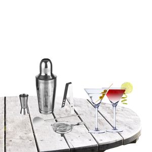 Cocktailshaker set RVS 5-delig inclusief 4x cocktail/martini glazen 220 ml   -