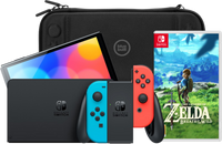 Nintendo Switch OLED Rood/Blauw + Zelda: Breath of the Wild +  Bluebuilt Beschermhoes