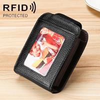 KB189 Vertical Cowhide Leather Organ Shape Multiple Card Slots Anti-magnetic RFID Wallet for Ladies with Transparent Window(Black)