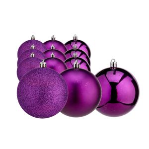 Kerstballen 12x stuks paars kunststof 6 cm glitter, glans, mat