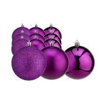 Kerstballen 12x stuks paars kunststof 6 cm glitter, glans, mat