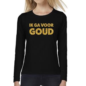Ik ga voor GOUD glitter t-shirt long sleeve zwart voor dames