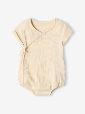Romper baby van katoengaas, personaliseerbaar, sluiting pasgeborenen parelgrijs