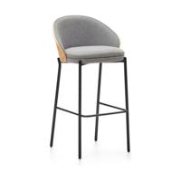 Kave Home Eamy barkruk H77 chenille Lichtgrijs/Naturel
