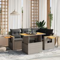 5-delige Loungeset met kussens poly rattan grijs