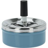Excellent Houseware Druk en draai tafel asbak - metaal - blauw - chrome - 9 x 5 cm