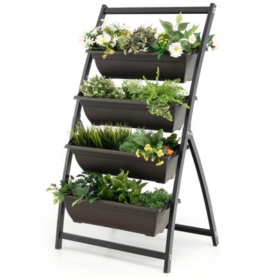 4-laags Verhoogd Bed met 4 Containerboxen & Drainagegaten Plantenbed Verticaal Bed