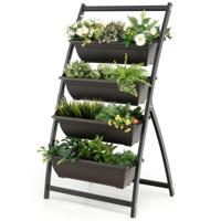 4-laags Verhoogd Bed met 4 Containerboxen & Drainagegaten Plantenbed Verticaal Bed