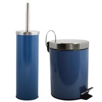 Toiletborstel in houder 38 cm/pedaalemmer 3L set Moods - Metaal - blauw