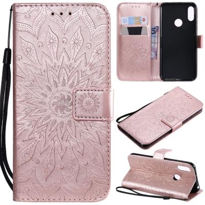 Zon reliëf patroon horizontale Flip lederen case voor Huawei Honor spelen 8A/Y6 (2019) met kaartsleuf & houder & portemonnee & Lanyard (Rose goud)