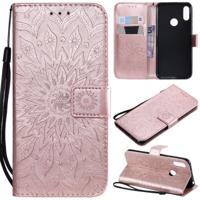 Zon reliëf patroon horizontale Flip lederen case voor Huawei Honor spelen 8A/Y6 (2019) met kaartsleuf & houder & portemonnee & Lanyard (Rose goud)