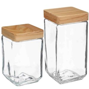 Keuken voorraadpotten glas met houten deksel - 2 formaten - 4x stuks