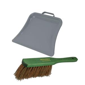 Stoffer en blik set Dirtmaster - blik metaal - groen/grijs - 32 x 22 cm - borstel haar hard