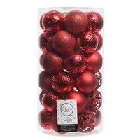 37x Kunststof kerstballen mix kerst rood 6 cm kerstboom versiering/decoratie   -