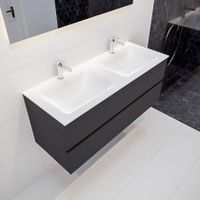 Mondiaz Vica Cloud badmeubel antraciet mat 120 cm 2 lades solid surface dubbele spoelbak 2 kraangaten