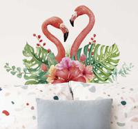 Muurstickers bloemen tropische flamingo's - thumbnail