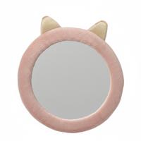 H&S Collection Spiegel Dier / Wandspiegel - rond - 31 cm - kinderkamer - roze - met oortjes - pluche