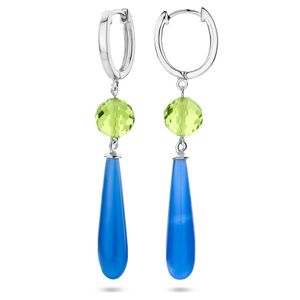 Oorhangers zilver-kleursteen zilverkleurig-groen-blauw 14,5 x 56 mm