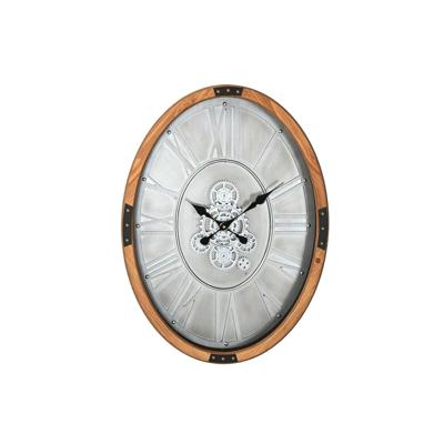 Muurklok Home ESPRIT Zilverkleurig Natuurlijk Metaal Kristal Dennenhout 50 x 8 x 68 cm