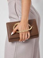 Bon&Bon Brown PU Leather Woven Embossed Square Clutch Crossbody Bag Brown / A