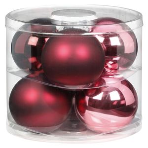6x Berry Kiss mix roze/rode glazen kerstballen 10 cm glans en mat   -
