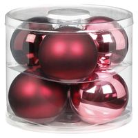 6x Berry Kiss mix roze/rode glazen kerstballen 10 cm glans en mat   -