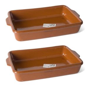 Set van 2x stuks bruine ovenschaal/braadsledes van aardewerk 28 x 18 x 5 cm - Ovenschalen