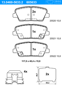 Remblokkenset, schijfrem ATE, u.a. für KIA, Hyundai