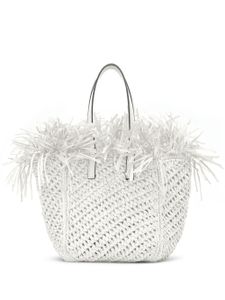 Oscar de la Renta sac cabas tressé à franges - Blanc