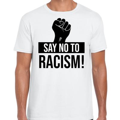 Say no to racism protest t-shirt - wit - voor heren - demonstratie tegen racisme print Say no to racism protest t-shirt - wit - voor heren - demonstratie tegen racisme print