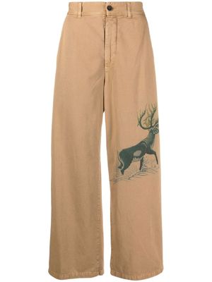 Incotex pantalon ample à imprimé cerf - Marron