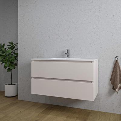 Adema Chaci Badkamermeubelset - 100x46x57cm - 1 keramische wasbak wit - 1 kraangat - 2 lades - mat cotton (beige) SW804532/SW1212775