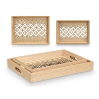 Set van trays Gift Decor Bruin Transparant Hout Glas Cirkel 2 Onderdelen