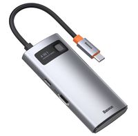 Baseus Metal Gleam Series 4-in-1 USB-C Hub dockingstation voor mobiel apparaat Tablet/smartphone Zilver - thumbnail