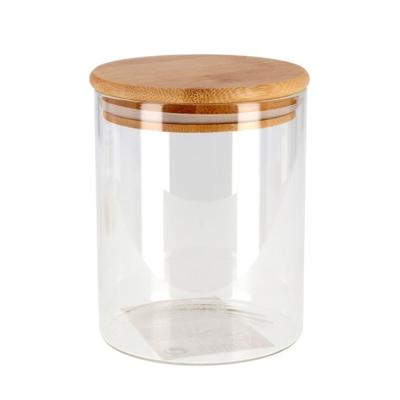 Gerimport Voorraadpot - 1x - glas - bamboe deksel - 600ML - 13 cm