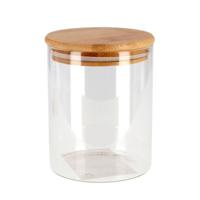 Gerimport Voorraadpot - 1x - glas - bamboe deksel - 600ML - 13 cm