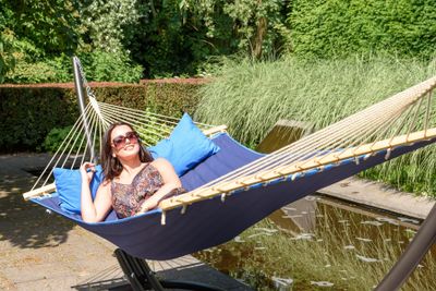 'Arc & American' Blue Tweepersoons Hangmatset - 180 kg - Blauw - Amerikaan, Spreidstang, Weerbestendig - Tropilex