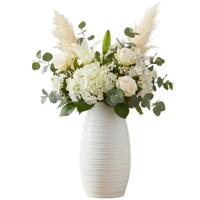 Gerimport bloemenvaas Naya stripe - wit - keramiek - 15 x 29 cm