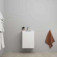 On-Line Onderkast - 45 cm - Bouwpakket - 1 Deur met Greep - Porseleinen Wastafel - 1 Kraangat - Mat Wit