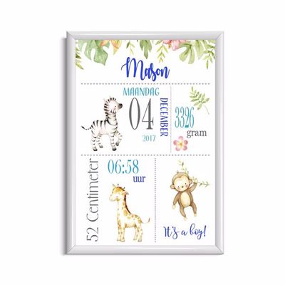 Safari dieren geboorteposter