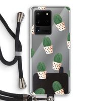 Cactusprint roze: Samsung Galaxy S20 Ultra Transparant Hoesje met koord