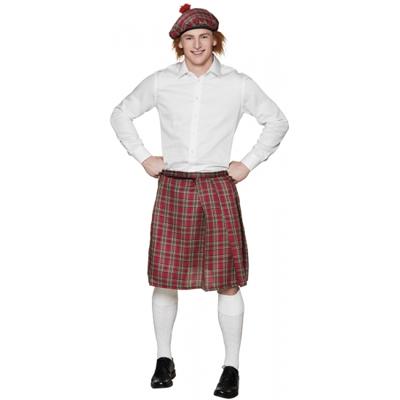 Schotse verkleed kilt - 4x stuks - rood - heren - Schotland rok - verkleedkleding - Carnavalskleding